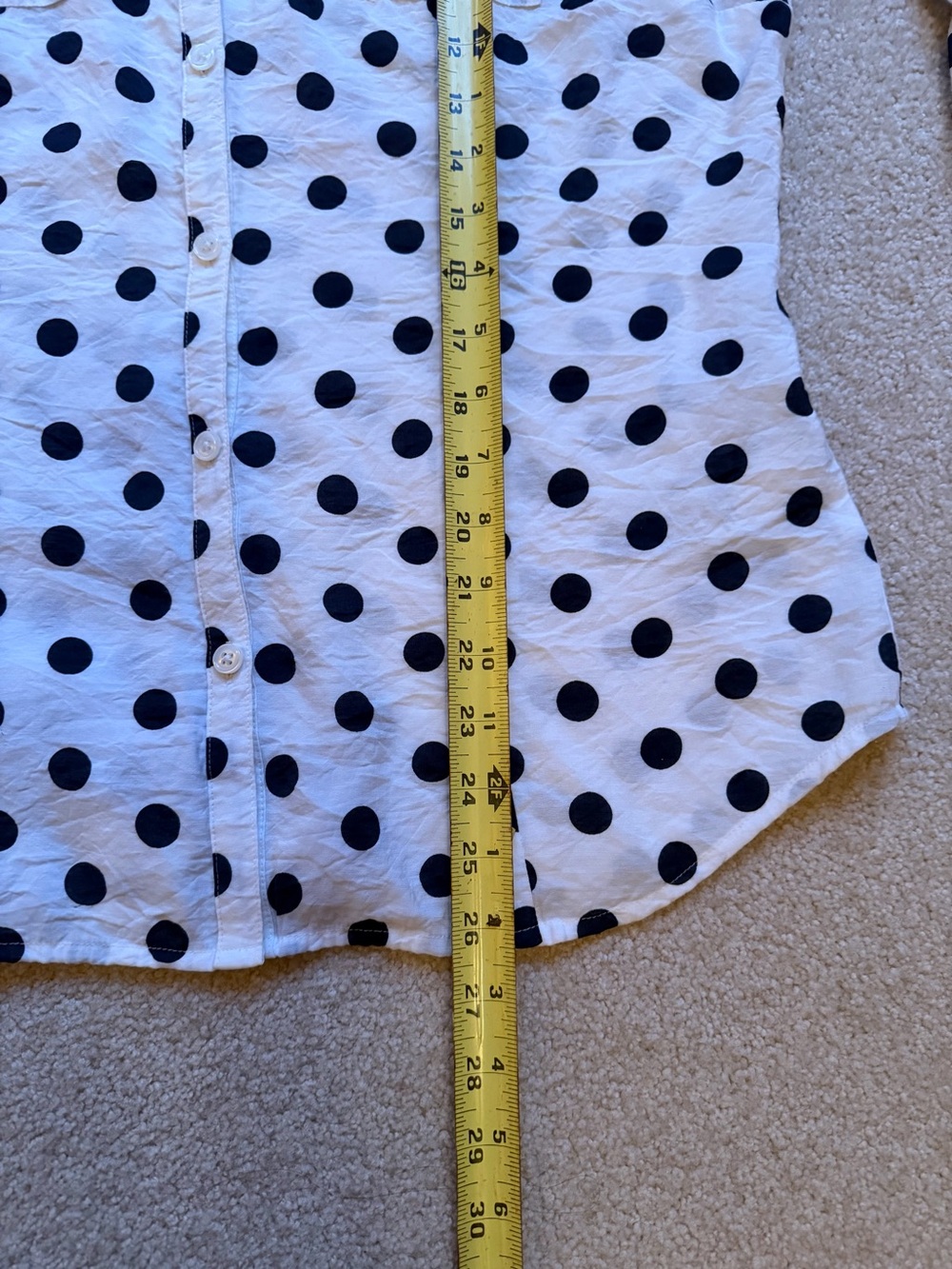 NWOT White Button-Up Shirt with Black Polka Dots - Picture 6 of 8